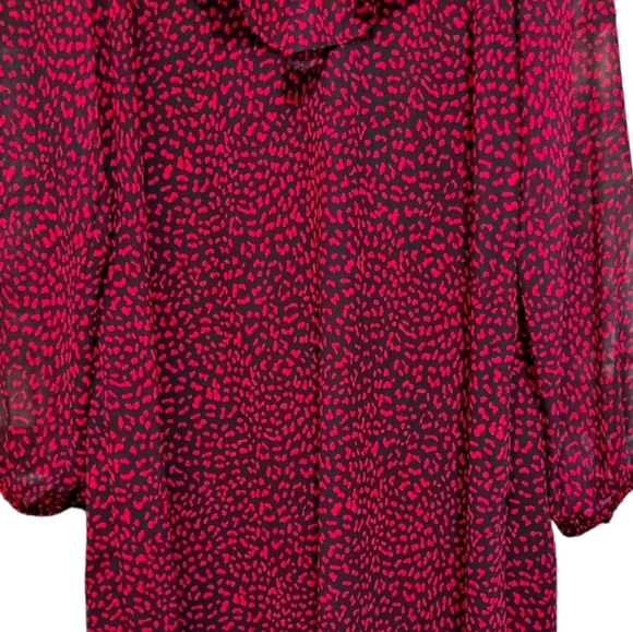Michael Kors Red Leopard Print Ruffle Sheer Sleeve Dress Women's Size Large L - Picture 7 of 12